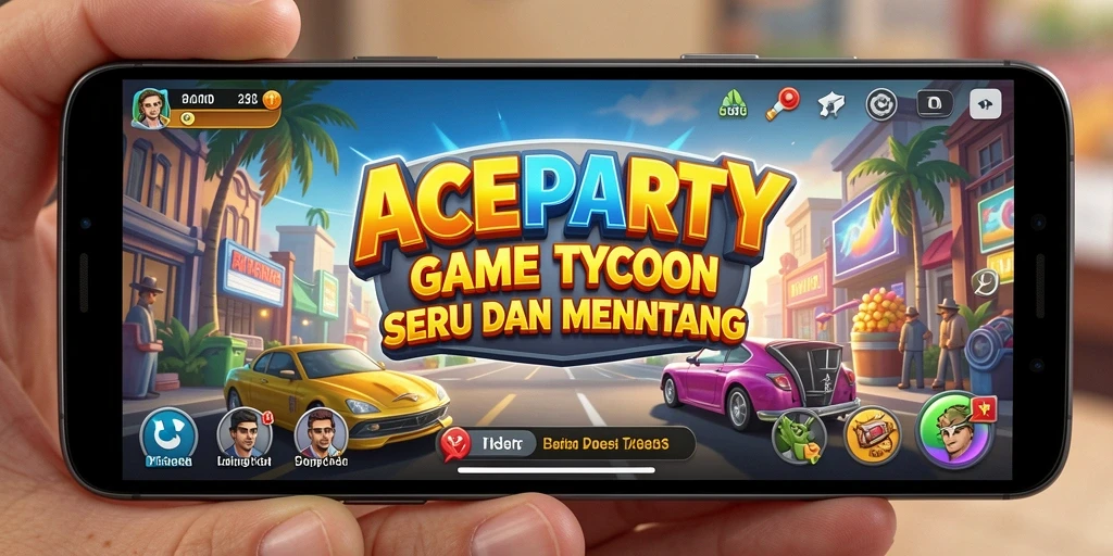 Tangkapan layar gameplay ACEPARTY yang menunjukkan keseruan mengelola bisnis Tycoon.