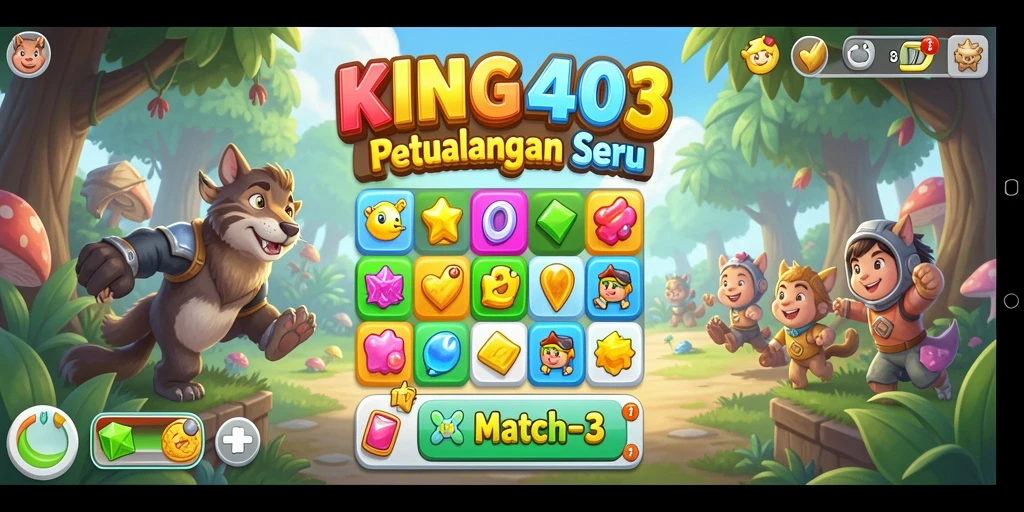 Tampilan gameplay KING403 menampilkan pencocokan warna yang seru.