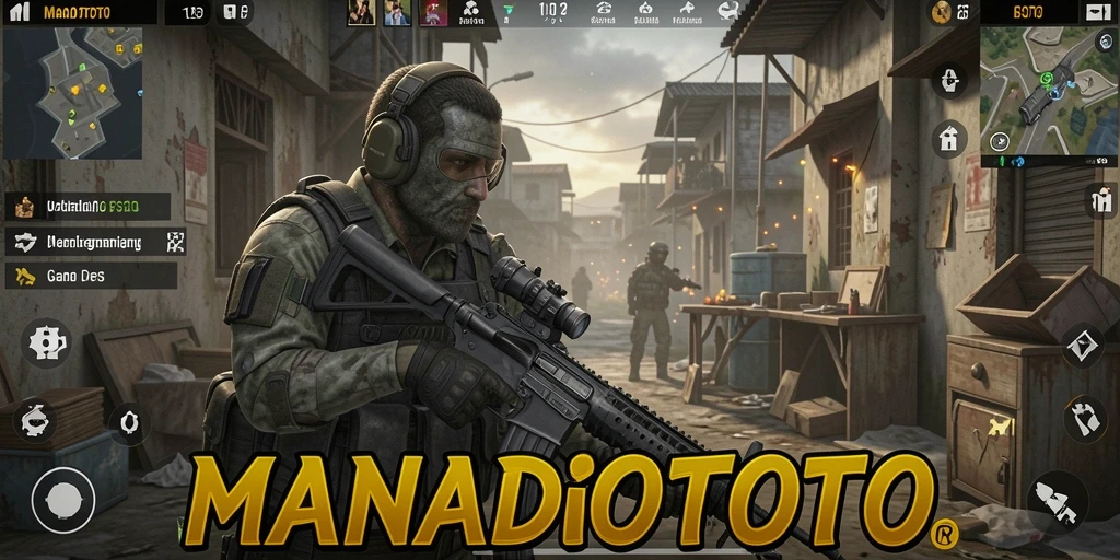 Tampilan aksi intens dalam gameplay FPS MANADOTOTO.