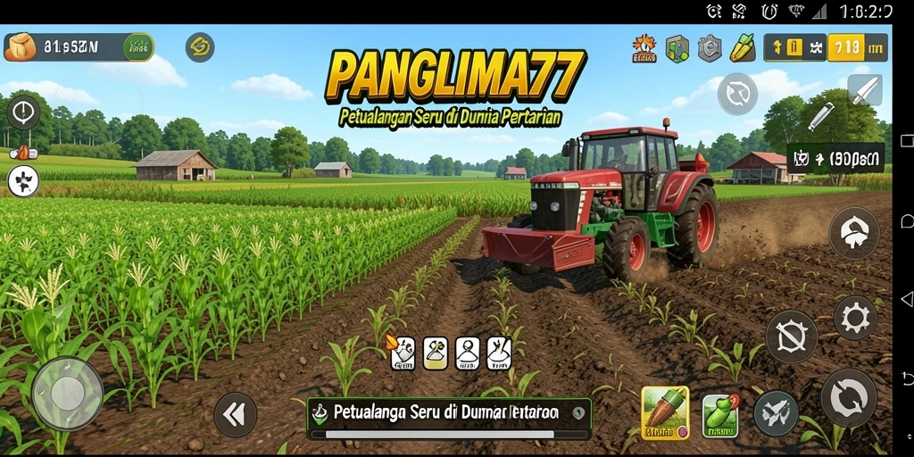 Screenshot utama PANGLIMA77 menunjukkan aktivitas bertani yang mendebarkan.