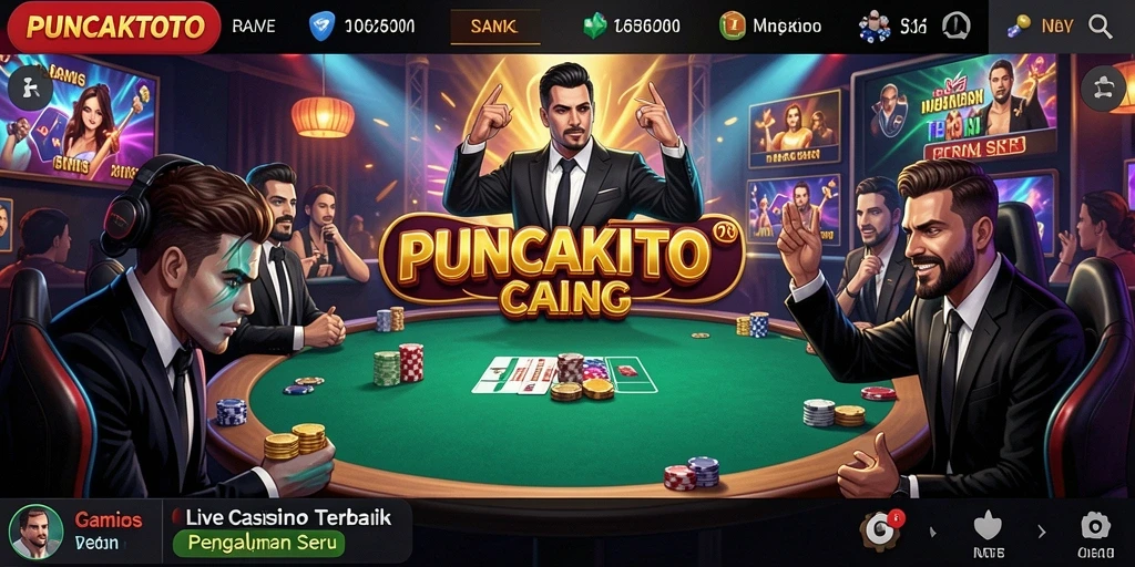 Tangkapan layar PUNCAKTOTO menampilkan suasana kasino yang vibrant dan dealer langsung.