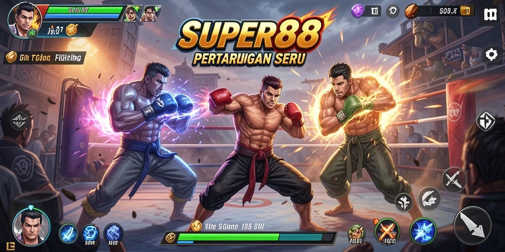 Tampilan pertarungan seru dalam SUPER88 dengan karakter dan arena yang menegangkan.